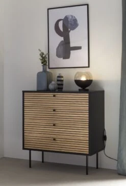 Kommode Schwarz/Eiche Echtholzfurnier 395882