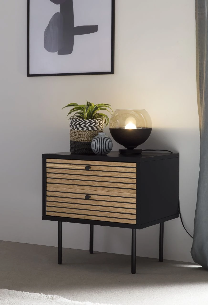 Nachtkommode Schwarz/Eiche Echtholzfurnier 395899 1 Nachtkommode Schwarz/Eiche Echtholzfurnier 395899