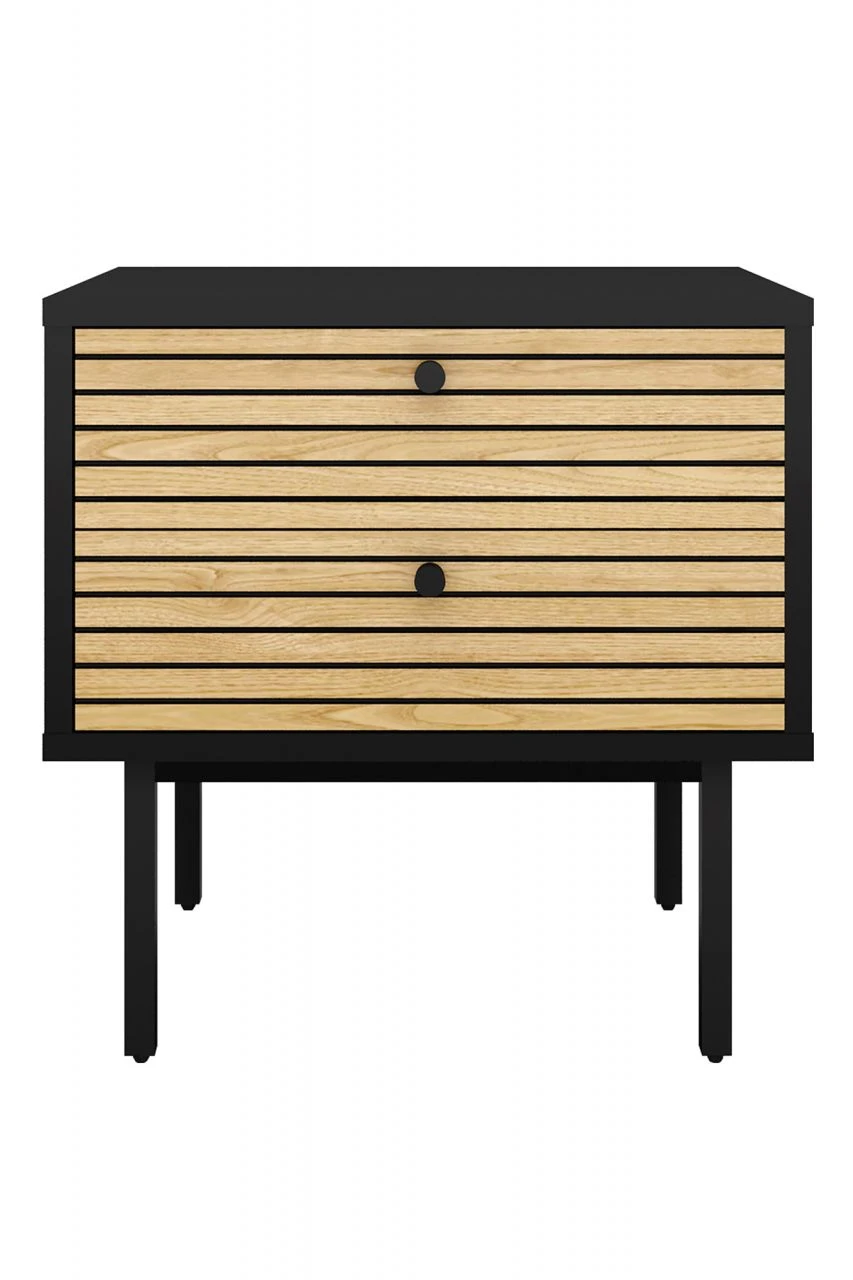 Nachtkommode Schwarz/Eiche Echtholzfurnier 395899 2 Nachtkommode Schwarz/Eiche Echtholzfurnier 395899 – Bild 2