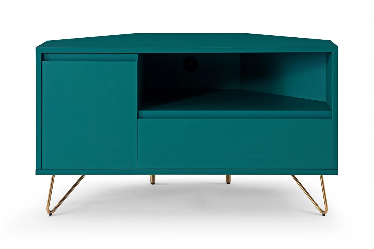 Eck TV-Lowboard Mit Schublade, Klappfach Und Offenem Fach 2 Eck TV-Lowboard Mit Schublade, Klappfach Und Offenem Fach – Bild 2